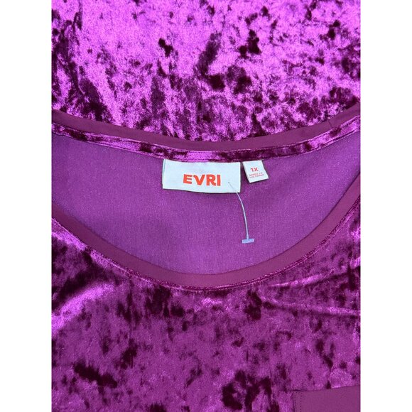 NEW Evri Top 1X Stretch Crushed Velvet Pocket Tee Shirt Magenta Pink Blouse Plus - Picture 6 of 9